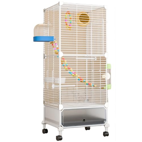 38 Zoll Groß Vogelkäfig Wellensittichkäfig Mit Rollständer, Doppelschicht Käfig Kanarien VogelvoliereMit Tray, Flugkäfig Papageienkäfig Für Kanarien(White Iron Netting) von BTRUTY