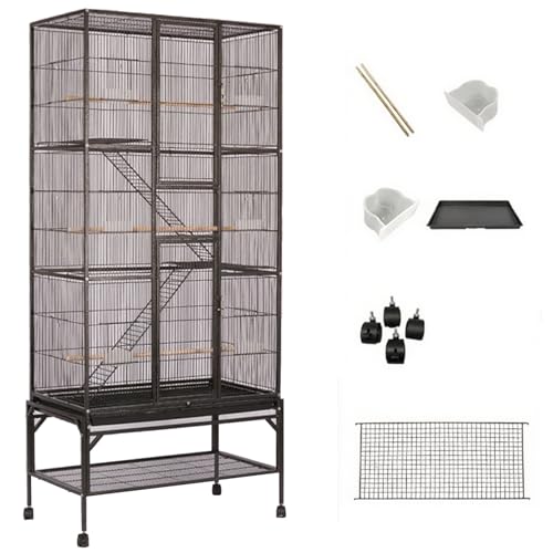 70 Zoll Vogelkäfig Vogelvoliere Groß, Käfig Kanarienvögel Außen Mit Rollständer, Vogel Zuchtkäfig Für Kanarienvogel, Papageien(Black) von BTRUTY
