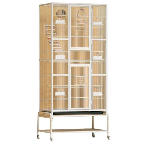 Groß Flugkäfig Vogelkäfig Mit Rollständer, Innen Eisen Wellensittich Vogelvoliere Vogel Zuchtkäfig Für Papageien, Kanarienvogel(White(69in),6pcs) von BTRUTY