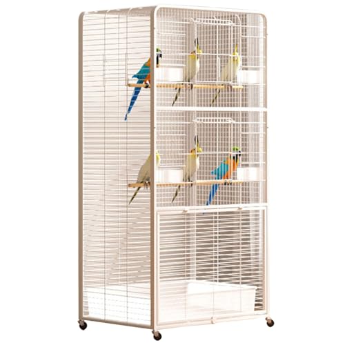 Vogelkäfig Vogelhaus Mit Ausziehbarem Tray, Innen Papageienkäfig Mit Offenem Dach, Flugkäfig Vogelvoliere Für Wellensittich, Kanarienvogel(White,Medium) von BTRUTY