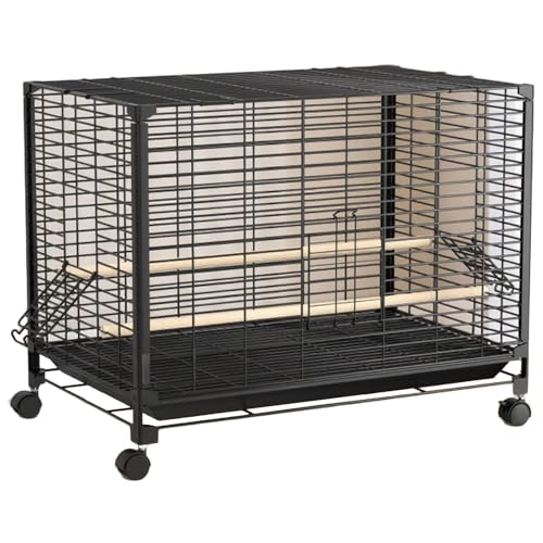 Wellensittiche Vogelkäfig, Innen Papageienkäfig Vogelvoliere Mit Rollständer Flugkäfig Vogelhaus Für Papageien, Kanarienvogel(Black,Medium(2pcs)) von BTRUTY
