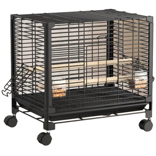 Wellensittiche Vogelkäfig, Innen Papageienkäfig Vogelvoliere Mit Rollständer Flugkäfig Vogelhaus Für Papageien, Kanarienvogel(Black,Small(2pcs)) von BTRUTY