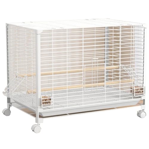Wellensittiche Vogelkäfig, Innen Papageienkäfig Vogelvoliere Mit Rollständer Flugkäfig Vogelhaus Für Papageien, Kanarienvogel(White,Medium(2pcs)) von BTRUTY
