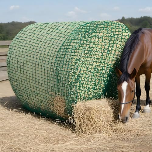 BTSAE Heunetz für Pferde, Heunetz Rundballen, ø 150 cm, Höhe 150 cm, Maschenweite 4,5 x 4,5cm, Weich Verschleißfest Knotenloses Engmaschig Futternetz, Verlängerung der Fresszeiten (Grün) von BTSAE