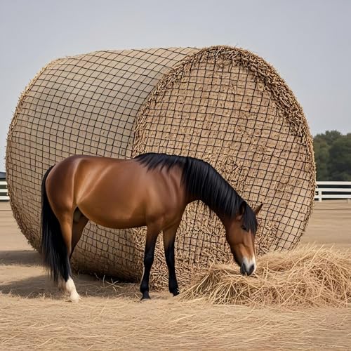 BTSAE Heunetz für Pferde, Heunetz Rundballen, ø 150 cm, Höhe 150 cm, Maschenweite 4,5 x 4,5cm, Weich Verschleißfest Knotenloses Engmaschig Futternetz, Verlängerung der Fresszeiten (Schwarz) von BTSAE