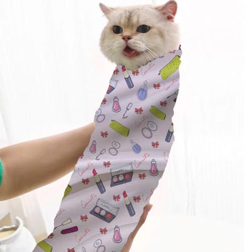 Katzenpflegetuch, Selbsthaftend Katzenwickel zum Krallenschneiden, 35-55cm, Krallenschere Katzen Hilfswerkzeuge, Beständig Kratzen & Beißen, für Medikamente, Nägel Schneiden (Pink Makeup, 35 * 35cm) von BTSAE