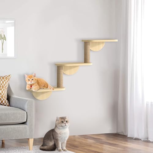 Kletterwand Katzen, Katzenwandmöbel Holz, Katzen Wandelemente DIY Kombination, Katzen Kletterwand Set, Katzenleiter, Katzenkratzbaum, Katzentreppe, Katzennest (3-lagiges Katzenklettergerüst) von BTSAE