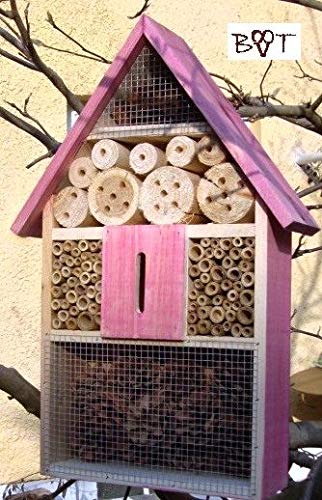 XXL Insektenhotel rot pink rosarot Nistkasten für Nützlinge im Garten Marienkäfer als Ergänzung zum Meisen Nistkasten Meisenkasten oder zum Vogelhaus Vogelfutterhaus Futterstation für Vögel, als umweltfreundliches Mittel gegen Blattläuse, ideal für die Beobachtung von Insekten Schmetterlingen Marienkäfer usw. biologische Blattlausbekämpfung, ein toller Insektenkasten - Insektenhaus - Schmetterlingskasten - Marienkäferkasten - Schmetterlingshaus - Gartendeko - Gartendekoration von BTV