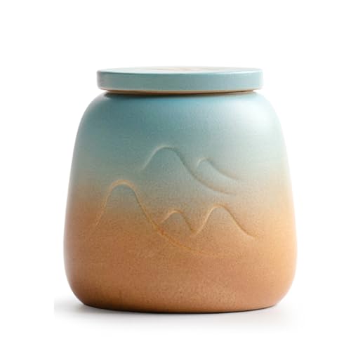 BTYQKZVPM Mini-Haustierurnen, Gedenkurne aus Keramik for menschliche Asche mit Bergmotiv in Mehreren Farben(Natural) von BTYQKZVPM