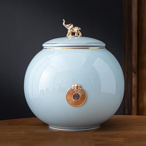 BTYQKZVPM Mini-Haustierurnen, Gedenkurne aus Keramik mit Elefantenmotiv, for menschliche Asche, Mehrfarbig, mehrere Größen(Light Blue,Big) von BTYQKZVPM