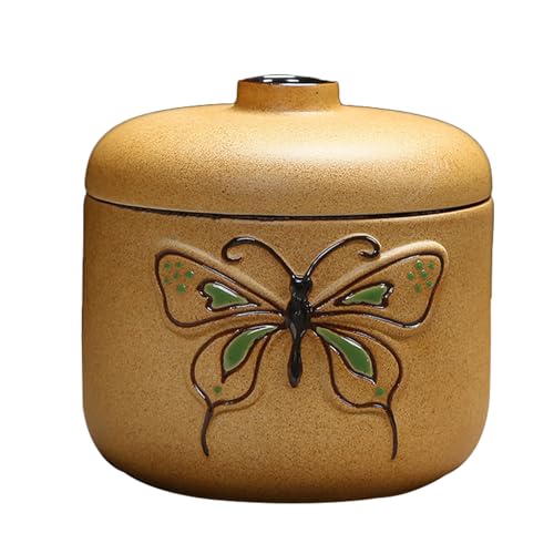 BTYQKZVPM Mini-Haustierurnen, Keramik-Andenkenurne for menschliche Asche, handbemalt, Schmetterling, Mehrfarbig(Green) von BTYQKZVPM