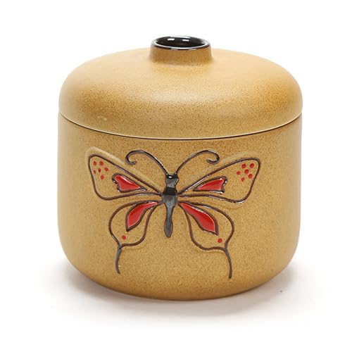 BTYQKZVPM Mini-Haustierurnen, Keramik-Andenkenurne for menschliche Asche, handbemalt, Schmetterling, Mehrfarbig(Red) von BTYQKZVPM