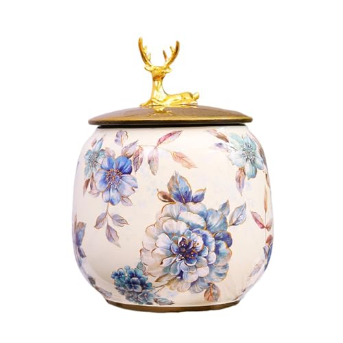 BTYQKZVPM Mini-Haustierurnen, Keramik-Andenkenurnen, handbemalt, floral, Feder, Hirsch, Deckel, mehrere Größen(Flowers,Big) von BTYQKZVPM