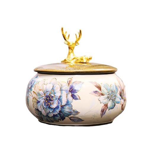 BTYQKZVPM Mini-Haustierurnen, Keramik-Andenkenurnen, handbemalt, floral, Feder, Hirsch, Deckel, mehrere Größen(Flowers,Little) von BTYQKZVPM