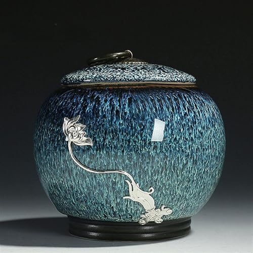 BTYQKZVPM Mini-Haustierurnen, Keramik Haustier Urne Sarg Box Andenken for Katze Hund Kaninchen Silber(Silver Lotus) von BTYQKZVPM
