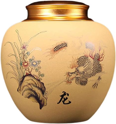 BTYQKZVPM Mini-Haustierurnen, Keramische Feuerbestattungsurne for menschliche Asche, schwarzes chinesisches Tierkreis-Rattenmuster(Dragon) von BTYQKZVPM