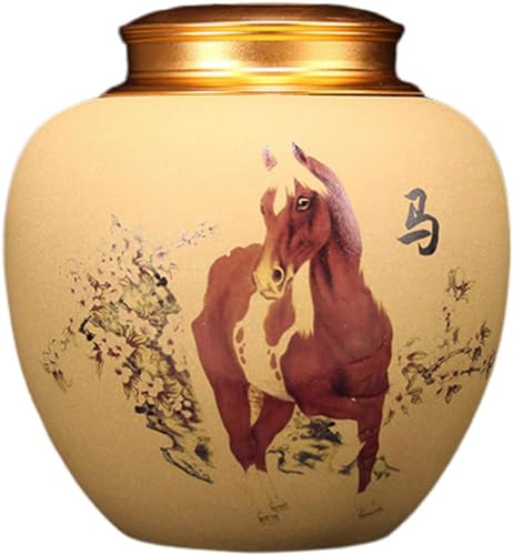 BTYQKZVPM Mini-Haustierurnen, Keramische Feuerbestattungsurne for menschliche Asche, schwarzes chinesisches Tierkreis-Rattenmuster(Horse) von BTYQKZVPM