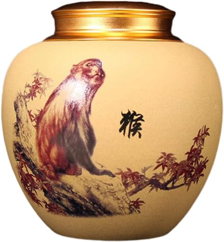 BTYQKZVPM Mini-Haustierurnen, Keramische Feuerbestattungsurne for menschliche Asche, schwarzes chinesisches Tierkreis-Rattenmuster(Monkey) von BTYQKZVPM