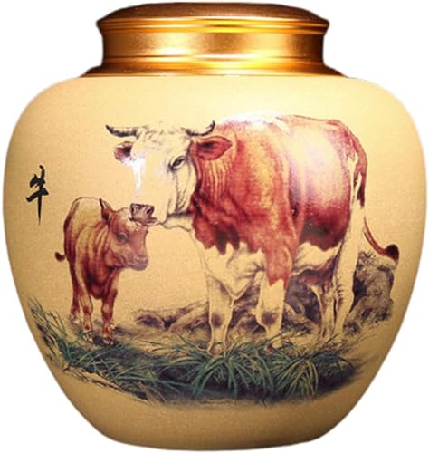 BTYQKZVPM Mini-Haustierurnen, Keramische Feuerbestattungsurne for menschliche Asche, schwarzes chinesisches Tierkreis-Rattenmuster(Ox) von BTYQKZVPM