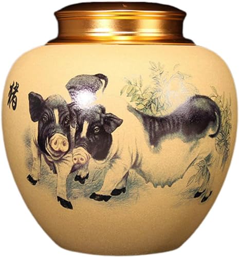 BTYQKZVPM Mini-Haustierurnen, Keramische Feuerbestattungsurne for menschliche Asche, schwarzes chinesisches Tierkreis-Rattenmuster(Pig) von BTYQKZVPM