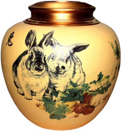 BTYQKZVPM Mini-Haustierurnen, Keramische Feuerbestattungsurne for menschliche Asche, schwarzes chinesisches Tierkreis-Rattenmuster(Rabbit) von BTYQKZVPM