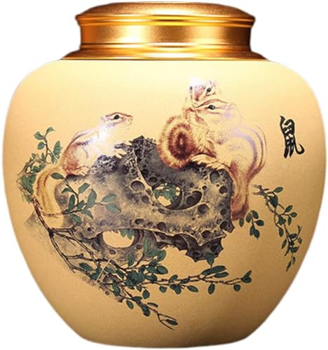 BTYQKZVPM Mini-Haustierurnen, Keramische Feuerbestattungsurne for menschliche Asche, schwarzes chinesisches Tierkreis-Rattenmuster(Rat) von BTYQKZVPM
