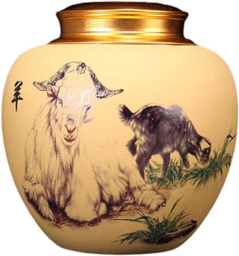 BTYQKZVPM Mini-Haustierurnen, Keramische Feuerbestattungsurne for menschliche Asche, schwarzes chinesisches Tierkreis-Rattenmuster(Sheep) von BTYQKZVPM