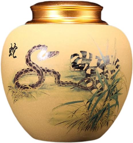 BTYQKZVPM Mini-Haustierurnen, Keramische Feuerbestattungsurne for menschliche Asche, schwarzes chinesisches Tierkreis-Rattenmuster(Snake) von BTYQKZVPM