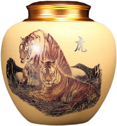 BTYQKZVPM Mini-Haustierurnen, Keramische Feuerbestattungsurne for menschliche Asche, schwarzes chinesisches Tierkreis-Rattenmuster(Tiger) von BTYQKZVPM