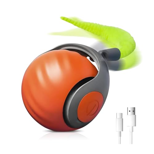 BTkviseQat Neuer Katzenspielzeug, Katzenspielzeug Selbstbeschäftigung Rolling Ball, Interaktives Katzenspielzeug Elektrisch Pet Ball Wiederaufladbar, Katzen Spielzeug mit Flauschigem Schwanz von BTkviseQat