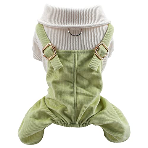 BUBEFSKD Cord Mantel Mittel Hunde Süßes Cord Tuch Mit Haustier Hosenträger Overall Kleidung Grüne Revershund Overall Für Kleine Hunde von BUBEFSKD