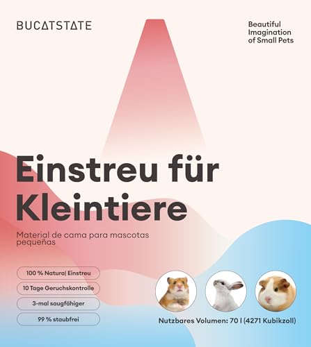 BUCATSTATE Hamster Streu 70L, Papier Einstreu für Kleintiere, Besonders Saugfähige & 99,9% Staubfrei Kleintierstreu für Meerschweinchen, Kaninchen, Haustiere, Mäuse, Rennmäuse, Nager (Orange) von BUCATSTATE