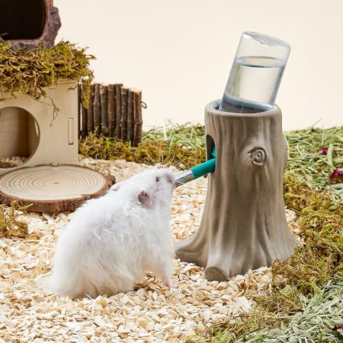 BUCATSTATE Hamster Wasserflasche mit Ständer Keramik, 120ml Wasserspender Auslaufsicher & Kaubeständig für Syrische Zwerghamster Rennmäuse Mäuse Ratten Degus von BUCATSTATE