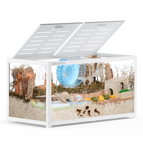 BUCATSTATE Hamsterkäfig 3,0: Metall Rattenkäfig Kleintierkäfig Groß Stapelbar mit Einfacher Montage 100L x 50W x 52H cm für Nager, Mäuse, Zwerghamster (0,5m², Weiß) von BUCATSTATE