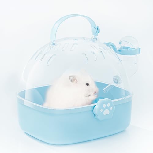 BUCATSTATE Transportbox Hamster mit Wasserflasche, Tragbare Transportbox Kleintiere Reisebox Tragekäfig 18,4L * 17W * 16,3H cm für Rennmäuse, Mäuse, Zwerghamster (Blue) von BUCATSTATE