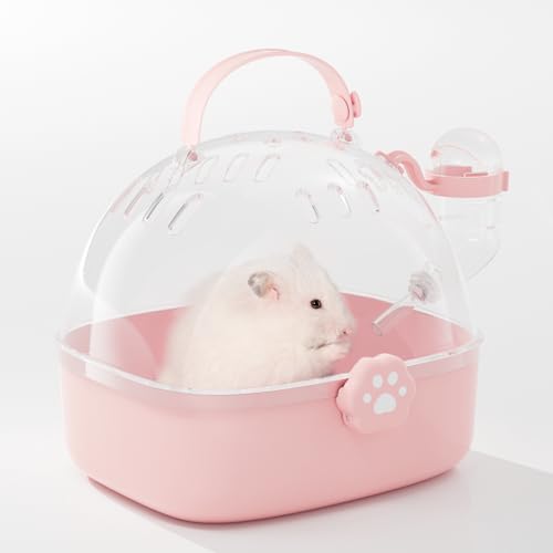 BUCATSTATE Transportbox Hamster mit Wasserflasche, Tragbare Transportbox Kleintiere Reisebox Tragekäfig 18,4L * 17W * 16,3H cm für Rennmäuse, Mäuse, Zwerghamster (Pink) von BUCATSTATE