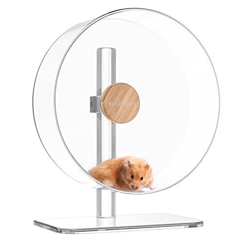 BUCATSTATE Laufrad Hamster, 32cm Acrylic Hamsterrad Leise Transparent mit Verstellbare Basis Hamster Spielzeug für Meerschweinchen, Igel, Chinchillas, Frettchen von BUCATSTATE