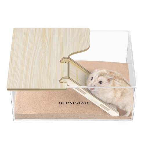 BUCATSTATE Sandbad-Container für Hamster mit Leiter – Acryl-Dusch- und Grabungsraum-Katzenklo für Mäuse, Lemminge, Rennmäuse, Kleintiere (rechteckig) von BUCATSTATE