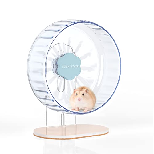 Bucatstate Hamsterrad, 26cm Laufrad Hamster Leise Hamster Spielzeug Transparent, rutschfeste Laufscheibe für Totoro Mouse Eichhörnchen Chinchillas Kleintier Haustier（Blau） von BUCATSTATE