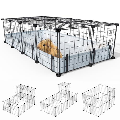 BUCATSTATE Meerschweinchen Käfig mit Wasserdichter Matte, 20 Paneelen Laufstall für Meerschweinchen, Kleintiergehege Hasenkäfig Kaninchenkäfig aus Metall mit Tür, C&C-Käfig für Häschen, Igel, Hühner von BUCATSTATE