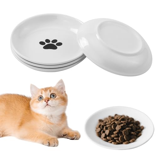 BUCOMTU Katzennapf Keramik, 4 Stück Katzennapf Flach, Futternapf Katze, Flacher Napf, Spülmaschinenfest Katzenteller, Lindert die Ermüdung der Schnurrhaare, Katzenschüssel für Katzen und Welpen von BUCOMTU