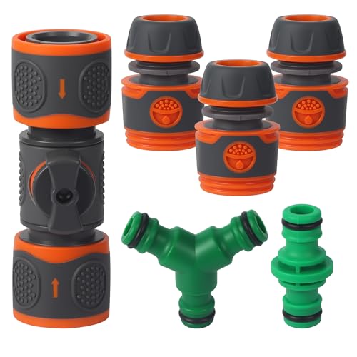 Schlauchkupplung 1/2 Zoll, 6 Stück schlauchverbinder, Schlauch Kupplungs Satz, Doppelstecker Gartenschlauch, Schnellkupplung Set Zubehör für Gartenschlauch, Schlauchanschluss für Familie Garten (6) von BUCOMTU