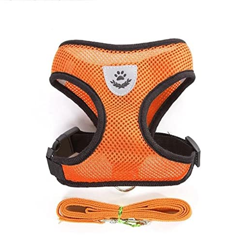 Bucros Hundehalsband Haustier Atmungsaktives Netzhundgeschirr Weich Bequem Bequem Verstellbar Kleine Mittelgroße Katzenhundweste Leine-Orange,XL von BUCROS