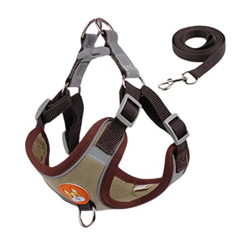 Bucros Hundehalsband Kleiner Hundekabelbaum Und Leine Set Brustgurt Haustier Verstellbares Reflektierendes Rot Blau-Brown Dog Harness,M(3.5-6.5Kg) von BUCROS