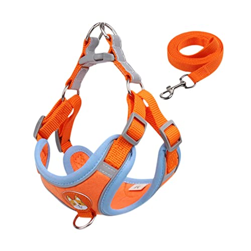 Bucros Hundehalsband Kleiner Hundekabelbaum Und Leine Set Brustgurt Haustier Verstellbares Reflektierendes Rot Blau-Orange Dog Harness,L(7-10Kg) von BUCROS