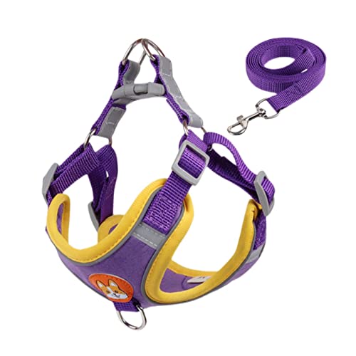 Bucros Hundehalsband Kleiner Hundekabelbaum Und Leine Set Brustgurt Haustier Verstellbares Reflektierendes Rot Blau-Purple Dog Harness,L(7-10Kg) von BUCROS