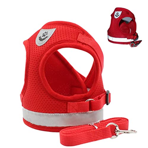 Bucros Hundehalsband Westegurt Leine Einstellbare Netzweste Hundekabelbaumkragen Brustgurt Leine Gurte-Red,L von BUCROS