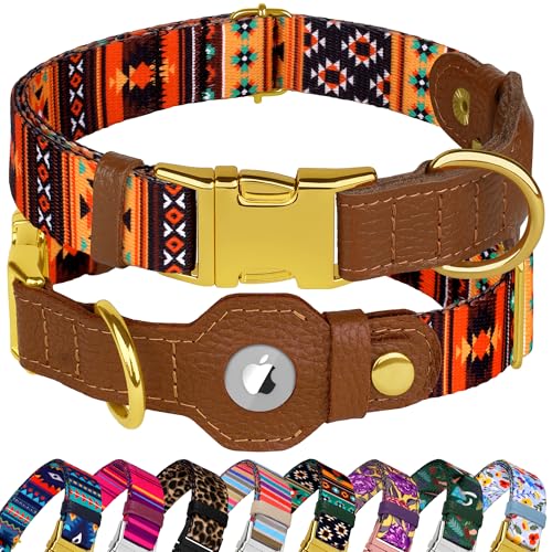 AirTag Hundehalsband für kleine, mittelgroße und große Rassen, verstellbares Hundehalsband mit niedlichem Muster, mit Airtag-Halter, weiches Leder, GPS, Apple Air-Tag, Haustier-Halsband, Größe M, 35,6 AirTag Hundehalsband für kleine, mittelgroße und große Rassen, verstellbares Hundehalsband mit niedlichem Muster, mit Airtag-Halter, weiches Leder, GPS, Apple Air-Tag, Haustier-Halsband, Größe M, 35,6 von BUDKAS