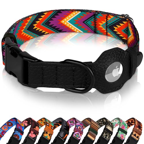 AirTag Hundehalsband mit Metallschnalle, weiches Leder, bedrucktes Nylon, mit Apple-AirTag-Halter, niedliches GPS-Haustierhalsband für Mädchen, Jungen, kleine, große Hunde (XS, 22,9 - 30,5 cm AirTag Hundehalsband mit Metallschnalle, weiches Leder, bedrucktes Nylon, mit Apple-AirTag-Halter, niedliches GPS-Haustierhalsband für Mädchen, Jungen, kleine, große Hunde (XS, 22,9 - 30,5 cm von BUDKAS