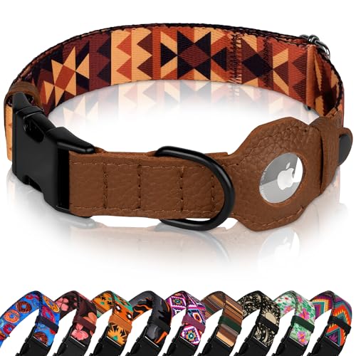 AirTag Hundehalsband mit Metallschnalle, weiches Leder, bedrucktes Nylon, mit Apple-AirTag-Halter, niedliches GPS-Haustierhalsband für Mädchen, Jungen, kleine und große Hunde (Größe L, 43,2 - 53,3 cm AirTag Hundehalsband mit Metallschnalle, weiches Leder, bedrucktes Nylon, mit Apple-AirTag-Halter, niedliches GPS-Haustierhalsband für Mädchen, Jungen, kleine und große Hunde (Größe L, 43,2 - 53,3 cm von BUDKAS